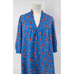 Zara Emma Blue Floral Popover Cotton Tunic Mini Dress Shirt Dress Cottagecore M